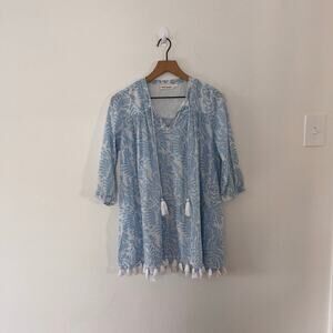 Roller Rabbit Women's Blue White Cotton Tunic Cover up Size XS